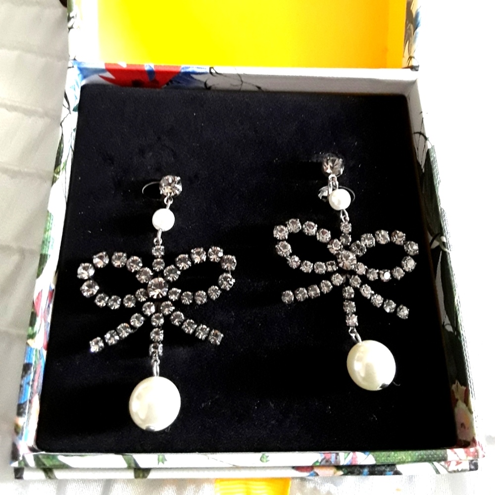 Erdem Crystal Bow Earrings
